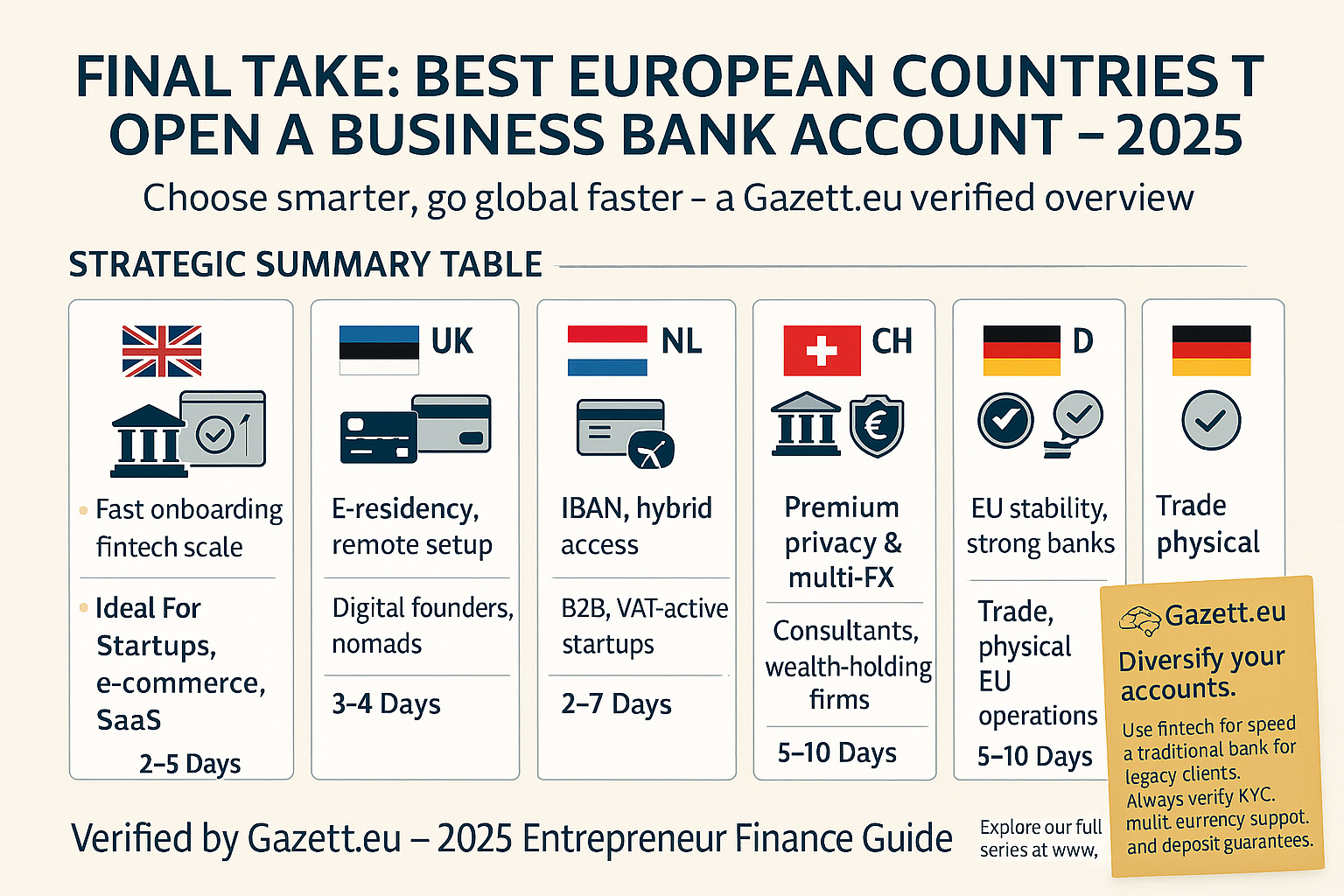 Summary visual: best countries to open a business bank account in Europe 2025