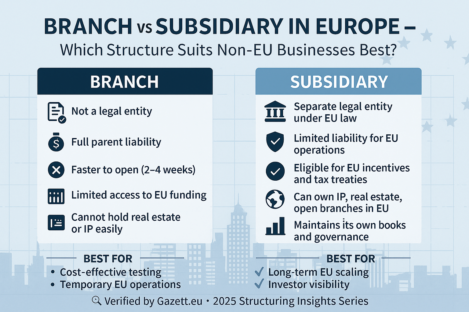 Branch vs Subsidiary Europe 2025 Comparison Guide