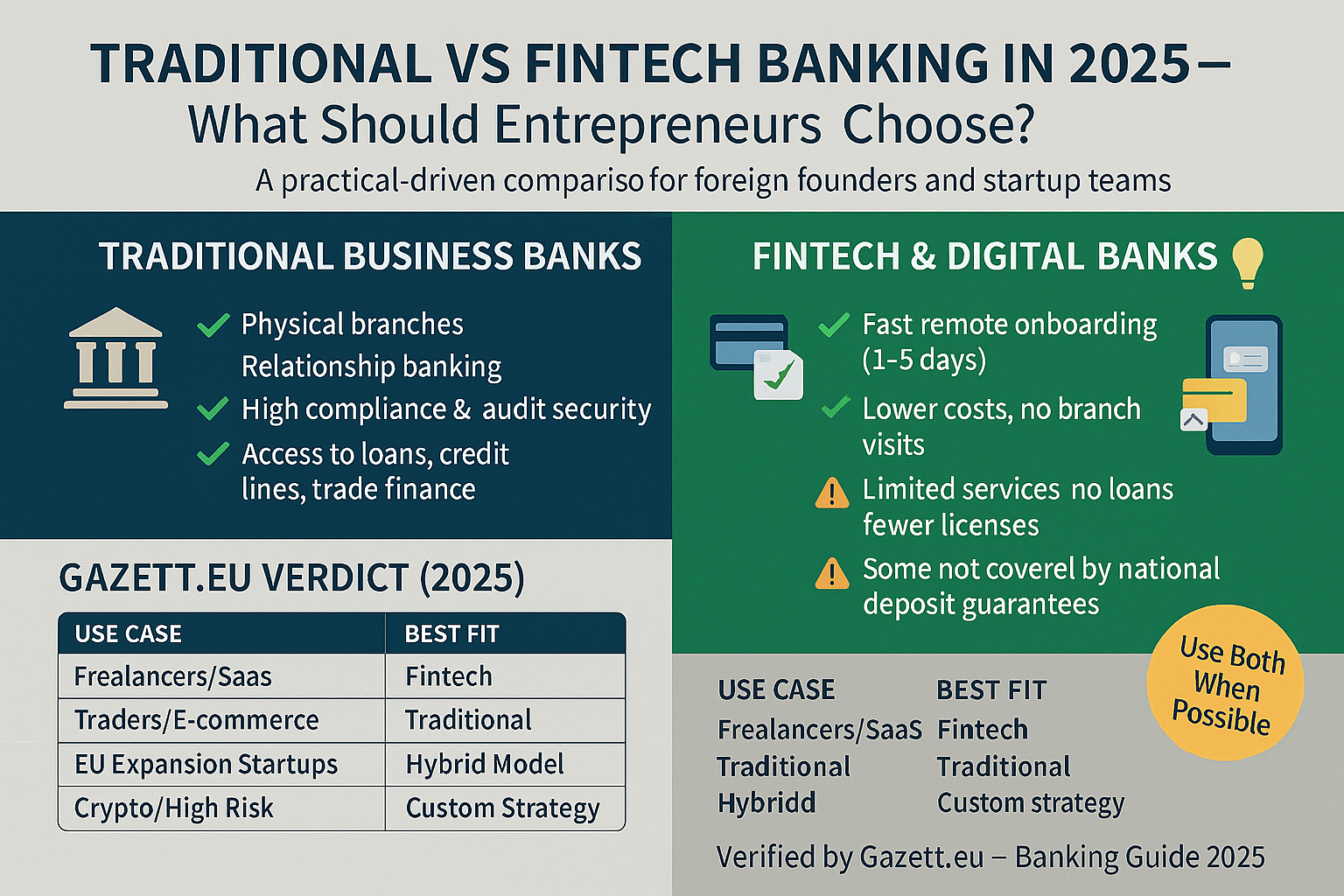 Comparison between fintech and traditional bank accounts for business 2025