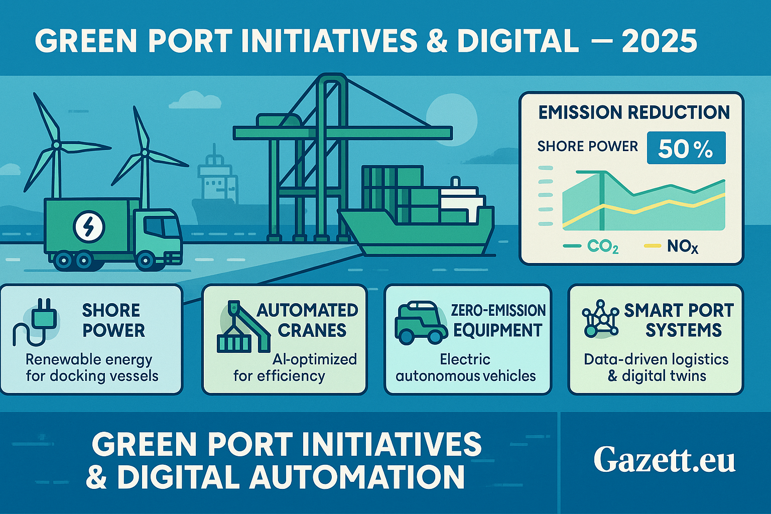 Green Port Initiatives and Automation Technologies in 2025 – Infographic by Gazett.eu