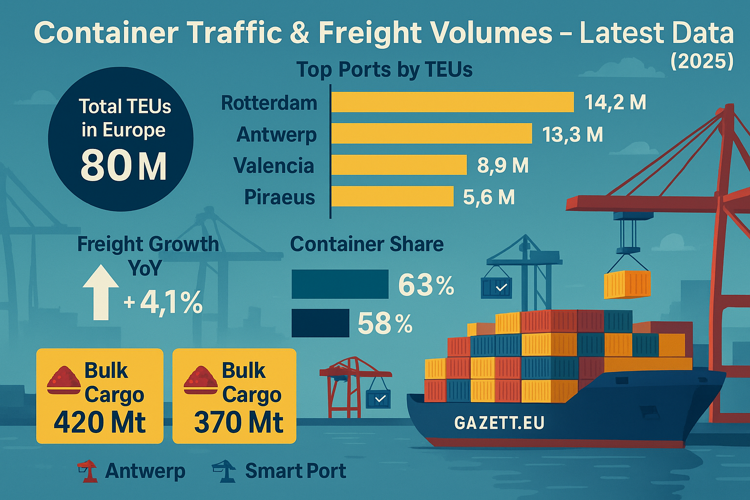 Container Traffic and Freight Volumes – 2025 Data Overview by Gazett.eu