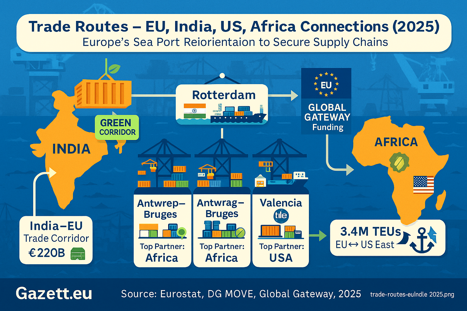 European Trade Corridors – India, US, Africa – 2025